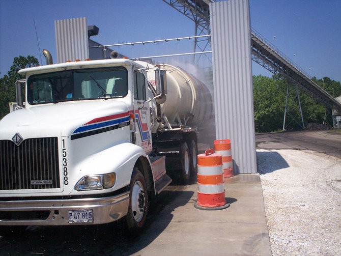 truck wash in industrial wash tunnel