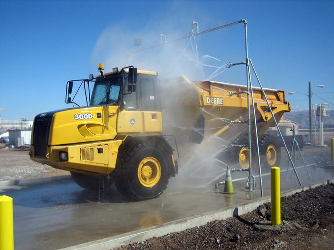 truck wash in industrial wash tunnel